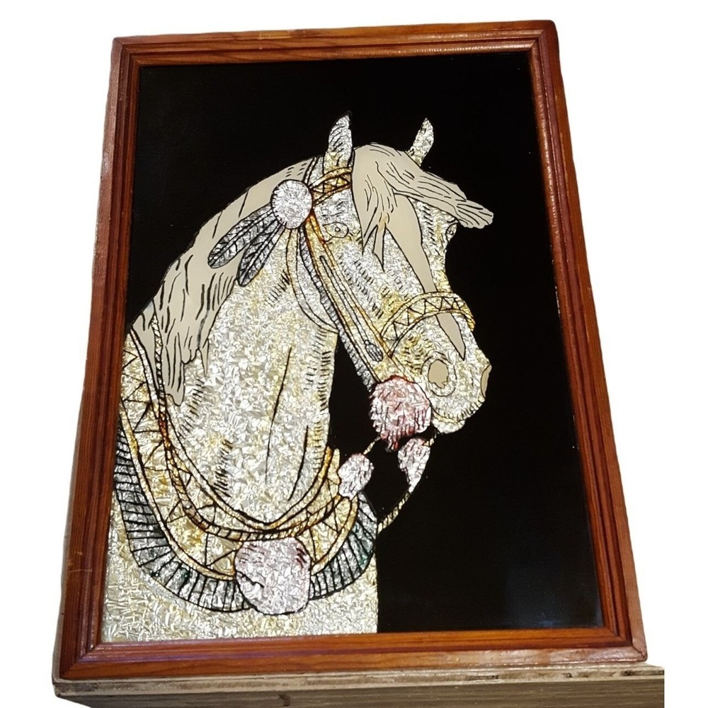 Horse Vintage Foil Art Wall Decor Picture Framed 11 x 15